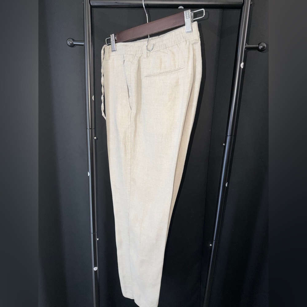 Zara Men's Drawstring Linen-Blend Pants - Natural Cream